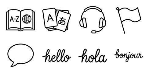 Language learning icons for translation services communication and education across global boundaries © GoDesigner