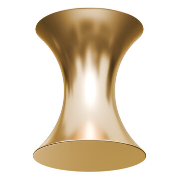 Gold hourglass hyperboloid abstract shape and golden glossy metallic curved column structure, 3d illustration