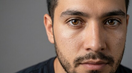 Obraz premium Young Hispanic man introspective gaze to right portrait