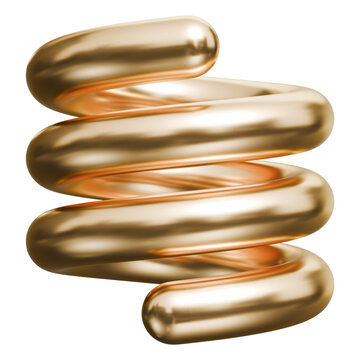 Spiral gold spring and golden glossy metallic helix coil structure, 3d illustration