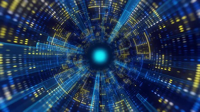 Digital tunnel data network abstract technology futuristic background ideal for illustrating concepts of connectivity, internet, and modern digital infrastructure.