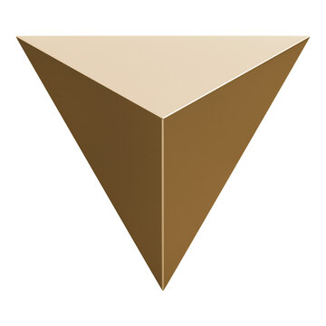 Gold tetrahedron abstract shape and golden metallic geometric triangular pyramid structure, 3d illustration