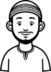 Obraz premium Smiling boy wearing traditional Muslim clothing and kufi cap