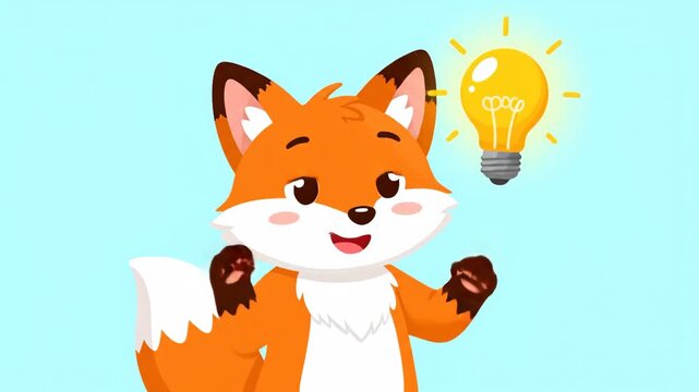 Cute Fox Character Thinking and Getting an Idea Animation