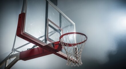 Naklejka premium A close-up of a basketball hoop with a red rim and white net