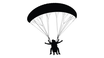 A person in silhouette parachuting down from a great height isolated on white background, Vector