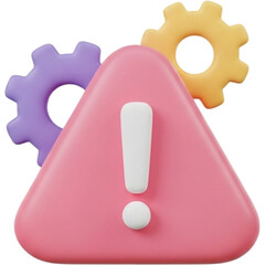 System Error Icon: A vibrant 3D rendering of an exclamation mark within a warning triangle, accompanied by cogwheels, suggesting a system issue.