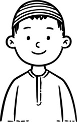 Obraz premium Smiling boy wearing traditional Muslim clothing and kufi cap