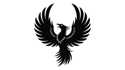Obraz premium A black silhouette of a phoenix with wings spread isolated on white background, Vector