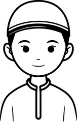 Obraz premium Smiling boy wearing traditional Muslim clothing and kufi cap