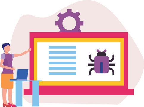 Girl setting up bug virus.