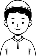 Smiling boy wearing traditional Muslim clothing and kufi cap