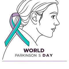 World parkinson day profile portrait of woman with purple and teal awareness ribbon in her hair for medical campaign and healthcare social media post © Sirajum