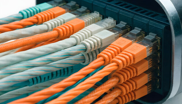 Closeup of network cables on a white background