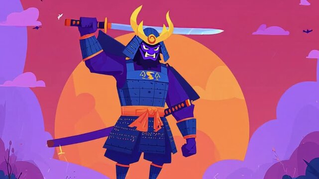 Samurai Warrior with Katana Sword at Sunset Digital Art