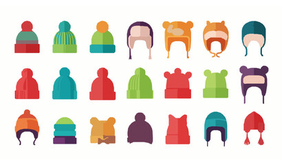 Modern Kids Winter Hat Icons – Colorful Beanie Collection Vector Pack © Lipi