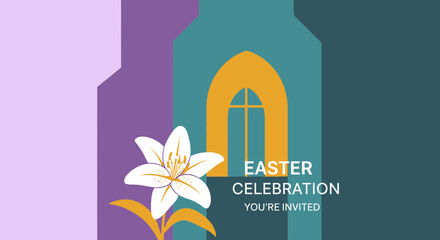Fototapeta premium Elegant Easter Church Invitation Flat Vector Illustration