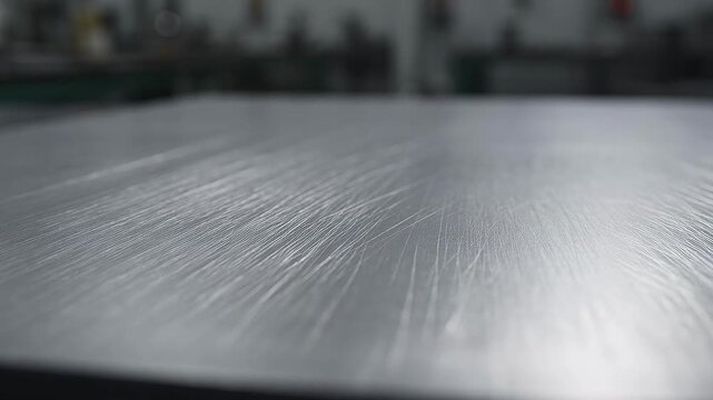 Close-up texture of brushed stainless steel metal surface with fine parallel lines, industrial material detail
