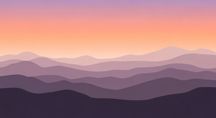 Obraz premium Serene layered mountain landscape at sunset with soft pastel colors.