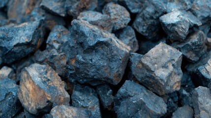 Coal pieces lying on the ground in an industrial area during daytime