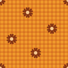 Retro Daisy Gingham Check Textile Design