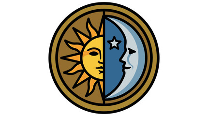 Elegant graphic illustration of sun and moon merging, capturing the essence of time, light, and celestial harmony and balance
