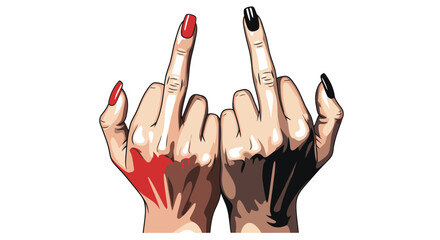 Two Hands Giving Middle Finger, Red and Black Nails, Vector Illustration