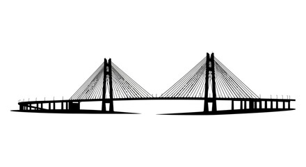Obraz premium Modern Cable-Stayed Bridge Silhouette Against White Background