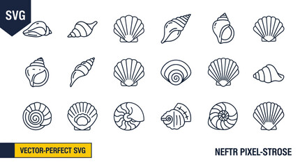 Seashell Icon Set: Marine Life Collection, Oceanography, Beach Treasures