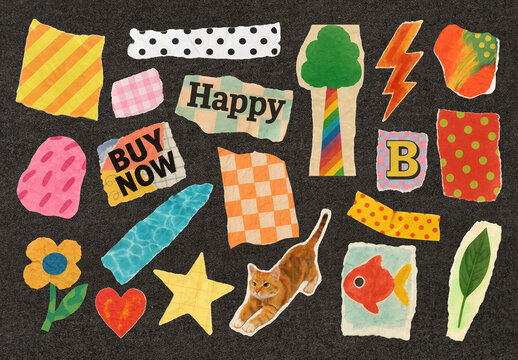 Colorful Collage With Playful Elements Design Set