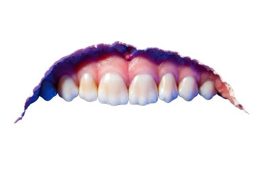 Close up isolated view of a fresh, deep bite mark showing texture and detail, centered on a pure white background for maximum contrast, hunger, taste, craving