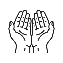 Obraz premium Open Hands Praying Icon Vector Line Art for Religion, Charity, and Spirituality Design