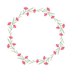 Obraz premium Carnation Wreath Vector Illustration in Flat Minimal Style, Round Floral Frame Border for Wedding Invitation Card Design
