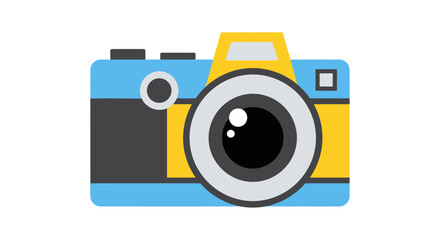 Retro Camera Icon - Blue and Yellow Flat Design