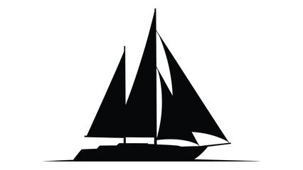 A black silhouette of a sailboat on the water isolated on white background, Vector