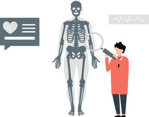 Fototapeta premium The boy is searching human skeleton.