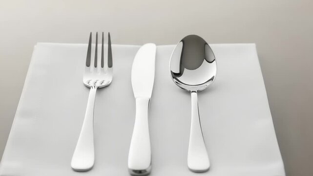 Silverware on White Tablecloth Closeup.