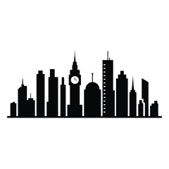 Obraz premium A striking black silhouette of a city skyline featuring iconic landmarks