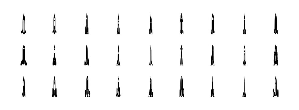 Rocket Silhouette Set - Spaceship Icons and Launch Vehicle Collection.