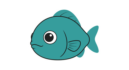 Cute Teal Fish Vector Illustration, Cartoon Style Graphic for Aquatic Themes
