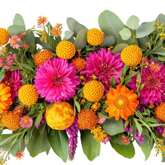 Vibrant bouquet of colorful flowers and green leaves arrangement isolated on transparent background transparent background