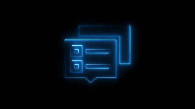 Glowing Blue Neon Chatbox Interface with Speech Bubbles and Text Boxes on Black Background for Digital Communication Technology and Social Media Concepts