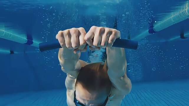 Swimmer holding kickboard underwater preparing for stroke