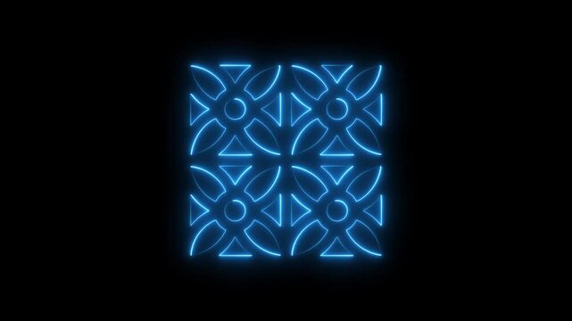 Glowing Blue Neon Geometric Pattern Background Animation with Triangles and Circles on Black