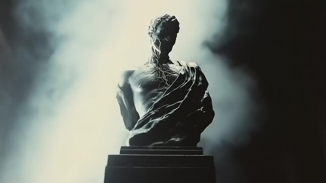 Ancient Greek Roman Sculpture Bust Dramatic Lighting Smoke.