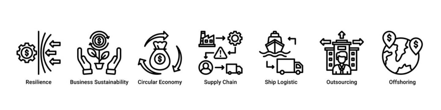 Business Resilience web banner icon vector focusing on sustainable operations,resilient supply chains,and global logistics strategies