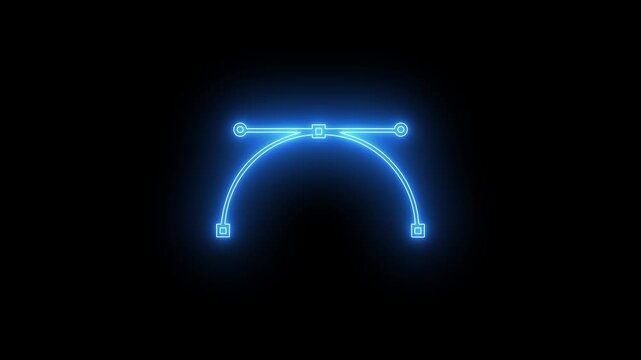 Neon Pen tool curve with anchor points in vector graphics saber animation with black background