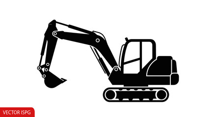 Black excavator icon on white background, construction vehicle silhouette © gan