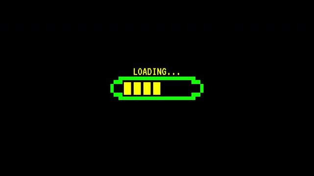 8 bit loading suitable for website design. Represents progress, technology, efficiency. Ideal for tech blogs, gaming sites, or software products.