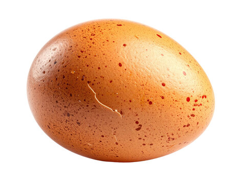 A brown speckled chicken egg with a faint crack on its shell, isolated on black